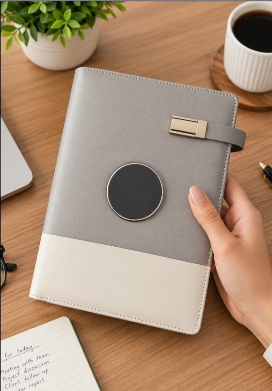 V-18 Champagne Stone Power Bank Diary Organizer